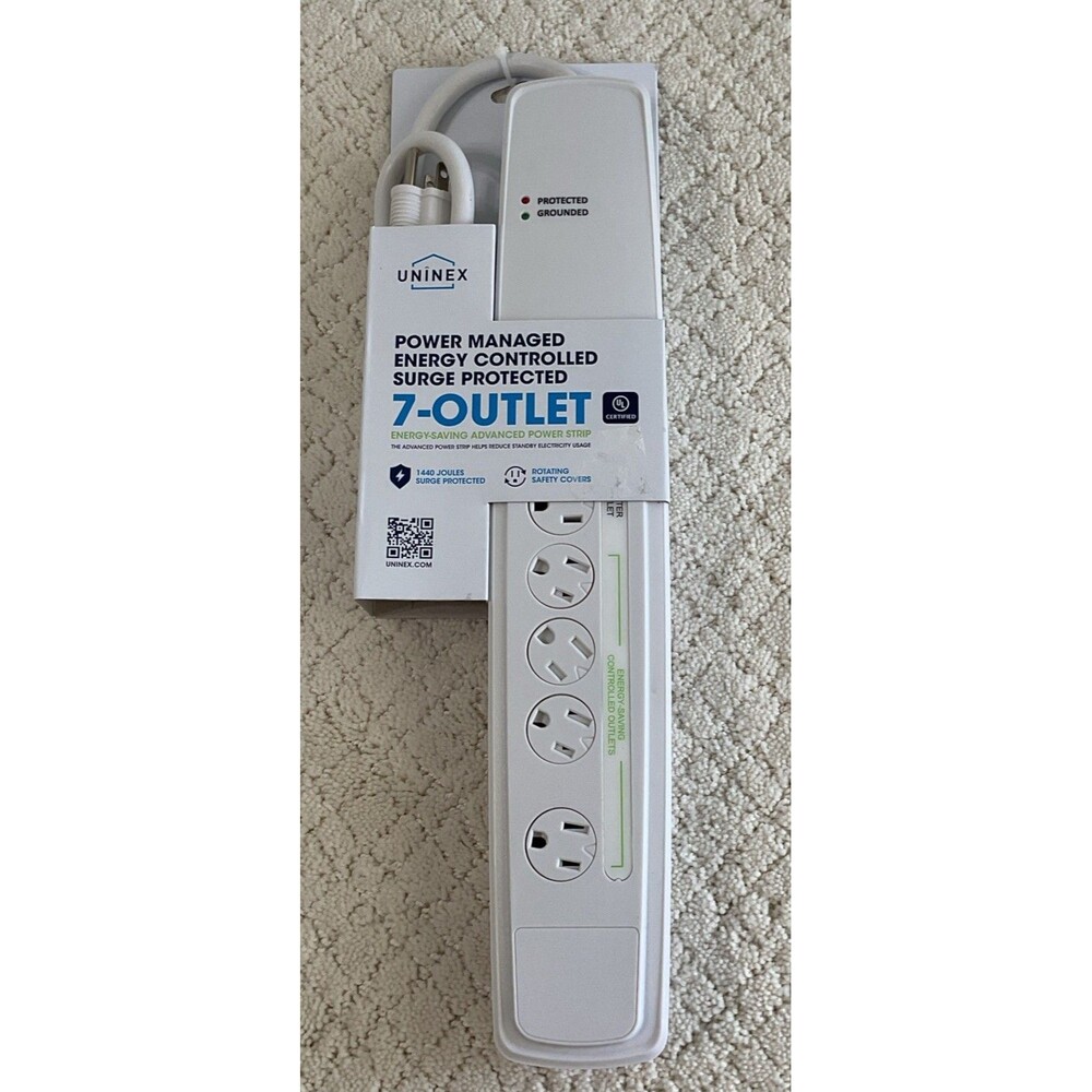 1 - 7 Outlet 3ft Cord Surge Protector Power Tap Strip Circuit Breaker Y1. New